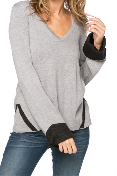 Zen Blend Sophia Cuffed V - neck Pullover Sweater Sale - Subtle Luxury