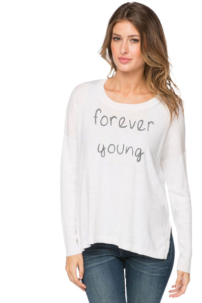 Zen Jane Drop Shoulder Crew "Forever Young" Embroidery - Subtle Luxury