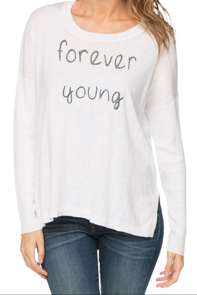 Zen Jane Drop Shoulder Crew "Forever Young" Embroidery - Subtle Luxury