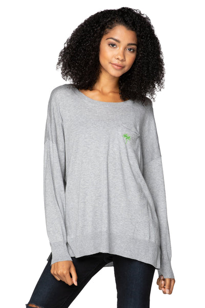 Zen Patricia Pocket Pullover Sweater with Palm Embroidery - Subtle Luxury