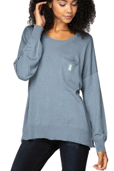 Zen Patricia Pocket Pullover with Pineapple Embroidery - Subtle Luxury