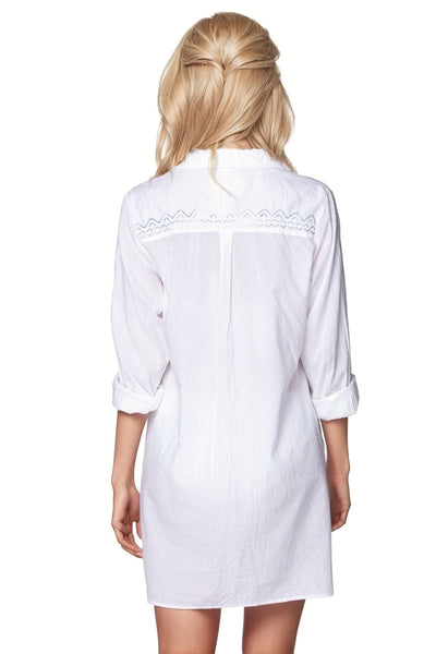 Ziggy Button Down Embroidery Shirt Dress in Washed Cotton - Subtle Luxury