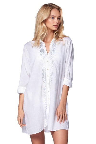 Ziggy Button Down Embroidery Shirt Dress in Washed Cotton - Subtle Luxury