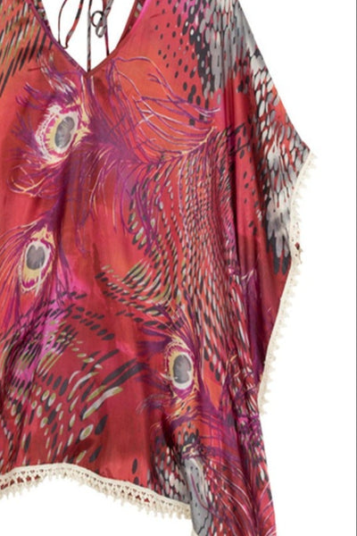 Almost Vintage | 100% Silk Print V Neck Top on Sale Now - Subtle Luxury