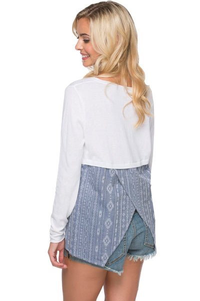 Cross Back Pullover Sweater Knit - with Woven Mix Panels - Subtle Luxury