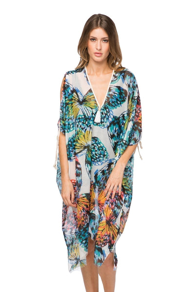 Open Shoulder Dress in Butterfly Garden - Subtle Luxury