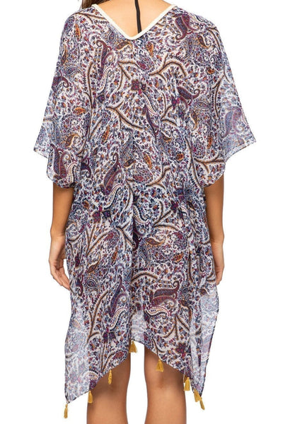 Pool to Party Kaftan One Size / Multi Braided Kaftan Coverup in Blue Paisley Bliss Print