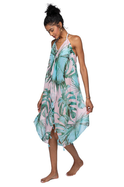 Pool to Party Maxi One Size / Blush / 100% Polyester Maxi Halter Sundress Coverup in Long Beach Print