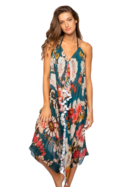 Pool to Party Maxi One Size / Teal / 50% Modal, 50% Viscose Maxi Tassel Dress in Bloom Baby