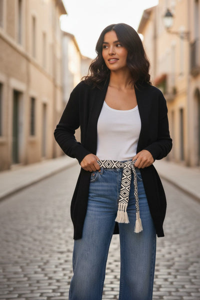 100% Cashmere Cocoon Shawl Sweater Jacket | Fall Black 2