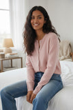100% Cashmere Favorite Button Up Cardigan Sweater Knit blush pink