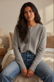 100% Cashmere Favorite Button Up Cardigan Sweater Knit cloudy grey
