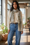 100% Cashmere Hand-Loomed Luxury Scarf in Winter Romance Print olive ivory