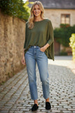 100% Cashmere Loose & Easy Crewneck Luxury Favorite Sweater aspen green 2