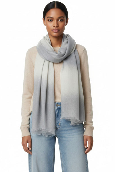 100% Cashmere Luxury Wrap Telluride Grey to Light Grey Faded Stripe Scarf 2
