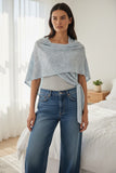100% Cashmere Original Printed Victoria Wrap Sweater mosaic floral grey with light blue