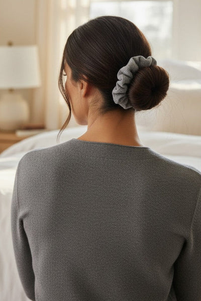 100% Cashmere Recycled Knit Hair Scrunchie heather grey