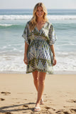 100% Silk Print Wrap Front Long Tunic Kaftan Top