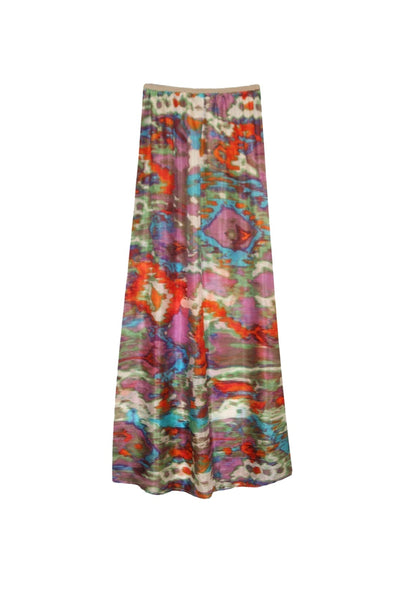 100_Silk_Chiffon_Maxi_Skirt_with_High_Side_Slits_Painted_Rain_Print 2