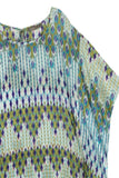 100% Silk Chiffon Silk Crop Top with Kimono Sleeve jewel medallion blue-green, almost vintage