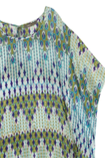 100% Silk Chiffon Silk Crop Top with Kimono Sleeve jewel medallion blue-green, almost vintage