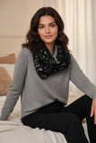 2-Tone Hand Knit Lace Hand Knit Crochet Infinity Scarf black grey