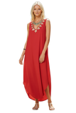 Sequin Rayon Maxi Length Tank Dress with Embellished Metallic Detail