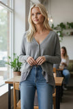 Boyfriend Cotton Cashmere Sweater Cardigan with Chiffon Silk Back