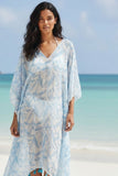Fresh Breeze Luxury V-Neck V-Neck Kaftan Coverup Dress in Powder Bue