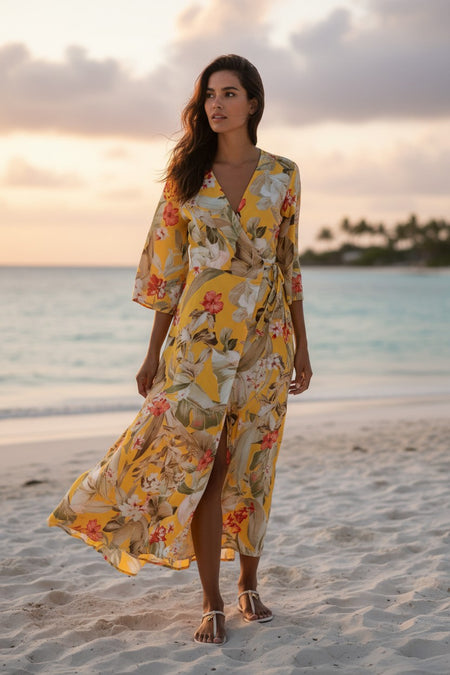 Bali Stamp Print Silk Long Tunic Converts to Dress