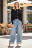 Cropped Button Up Satin Ruffle Cotton Knit Cardigan