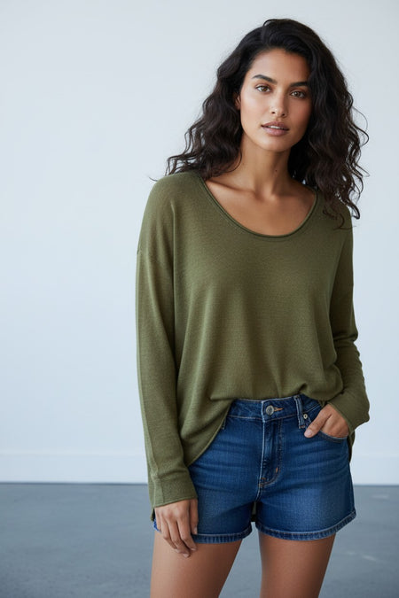 Zen Blend Sophia Cuffed V-neck Pullover Soft and Cozy Sweater