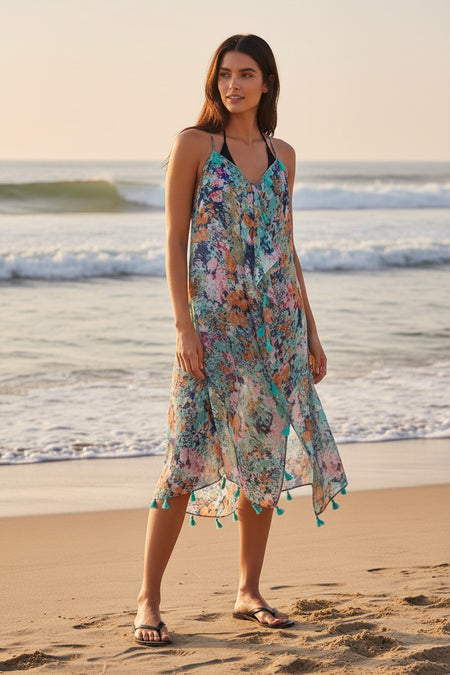 Poolside Maxi Sundress Coverup in Hearts Entwined Print