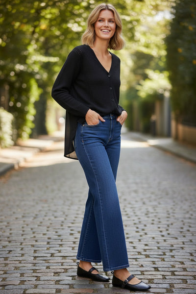 Boyfriend Cotton Cashmere Sweater Cardigan with Chiffon Silk Back