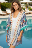 Bell Kimono Sleeve Kimono Coverup in Blue Prints