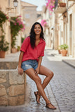Double Gauze Cropped Cotton Getaway Solid Camp Shirt