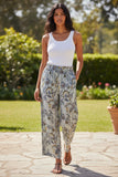 Shirred Waist Cotton Print Beach Beach Lounge Pant