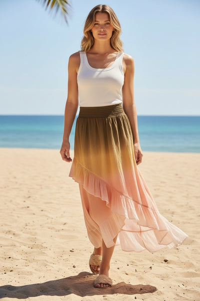 Tango Washed Cotton Maxi Skirt  in Dip Dye Colors