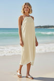Halter Fringe Beach Cover-Up Dress in Solid Sheer Gauze