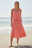 Triss Tassel Linen-Blend Belted Vacation Sundress