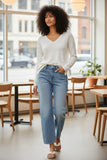 Zen Blend Emma Textured Loose Rib Knit  V-neck Pullover Sweater