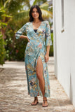 Maxi Wrap Floral Print Sundress with Kimono Sleeves