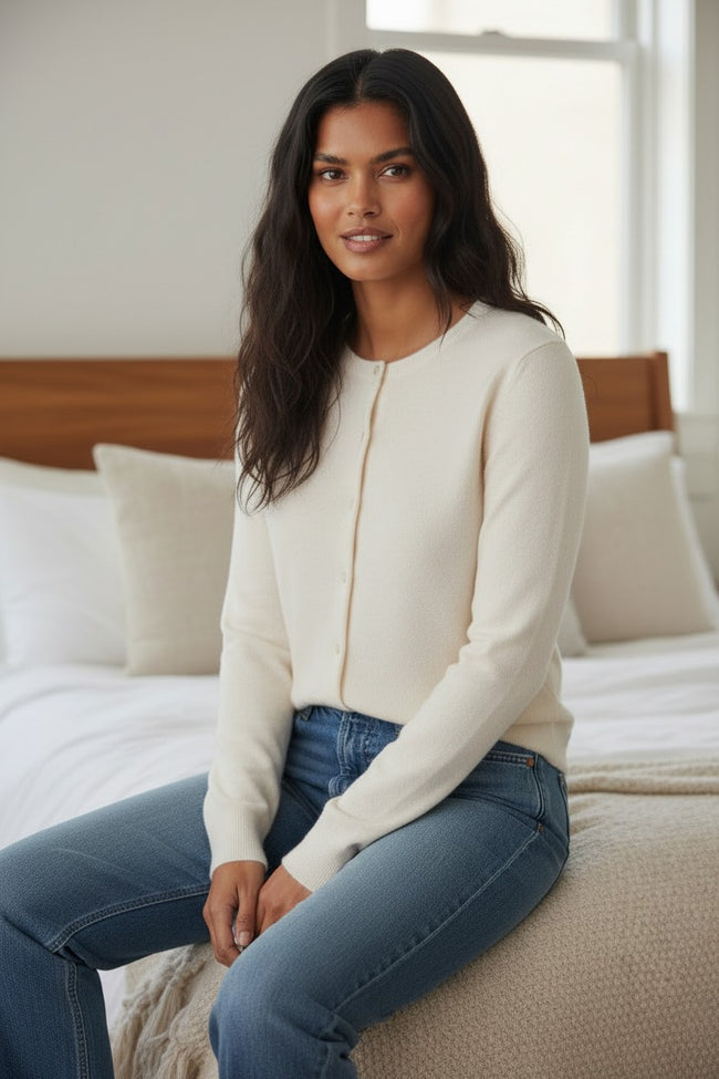 100% Cashmere Favorite Button Up Cardigan Sweater Knit