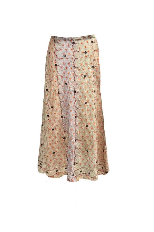 AV-BSKIF-Natural-Almost Vintage Silk Horizontal Block Print Hand Stitch Mirror Maxi Skirt 2