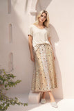 AV-BSKIF-Natural-Almost Vintage Silk Horizontal Block Print Hand Stitch Mirror Maxi Skirt