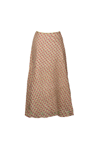 Almost Vintage Silk Print Hand Stitch Mirror Maxi Skirt