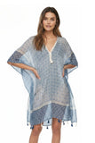 Age of Aquarius Blue Sheer Print Coverup Tassel Caftan 2