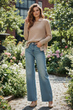 All-in-one Collared Chiffon Shirting with Crewneck Sweater Knit in Tan