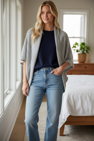 Almost Vintage - Open Mesh Hand Knit Sweater Shrug light grey
