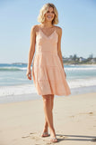 Almost Vintage Lace Detail Washed Cotton Tier Slip Dress light peach apricot